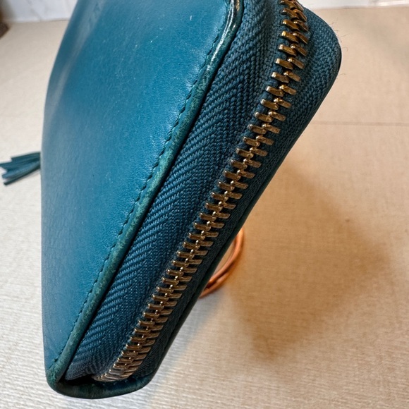 Gucci Teal Leather Zip Around Long Wallet Bamboo Tassel Detail - Picture 6 of 13